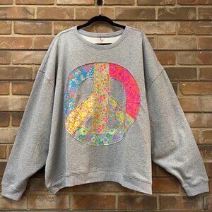 NATURAL LIFE Gray Sweatshirt with Multicolor Peace Sign